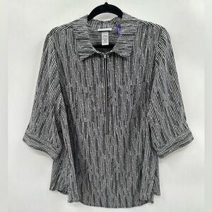 CATHERINES black-white 1/2 zip popover polyester plus size blouse 14/16WP